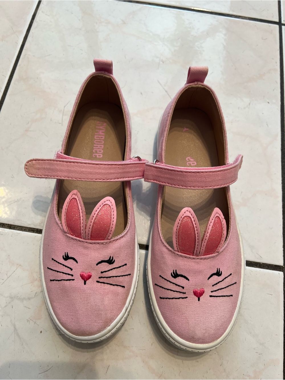 Gymboree Pink Bunny Slip-On Sneakers with Hook-and-Loop Strap